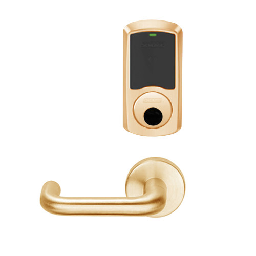 LEMB-GRW-L-03-612-00A Schlage Less Cylinder Privacy/Office Wireless Greenwich Mortise Lock with Push Button & LED Indicator and Tubular Lever in Satin Bronze