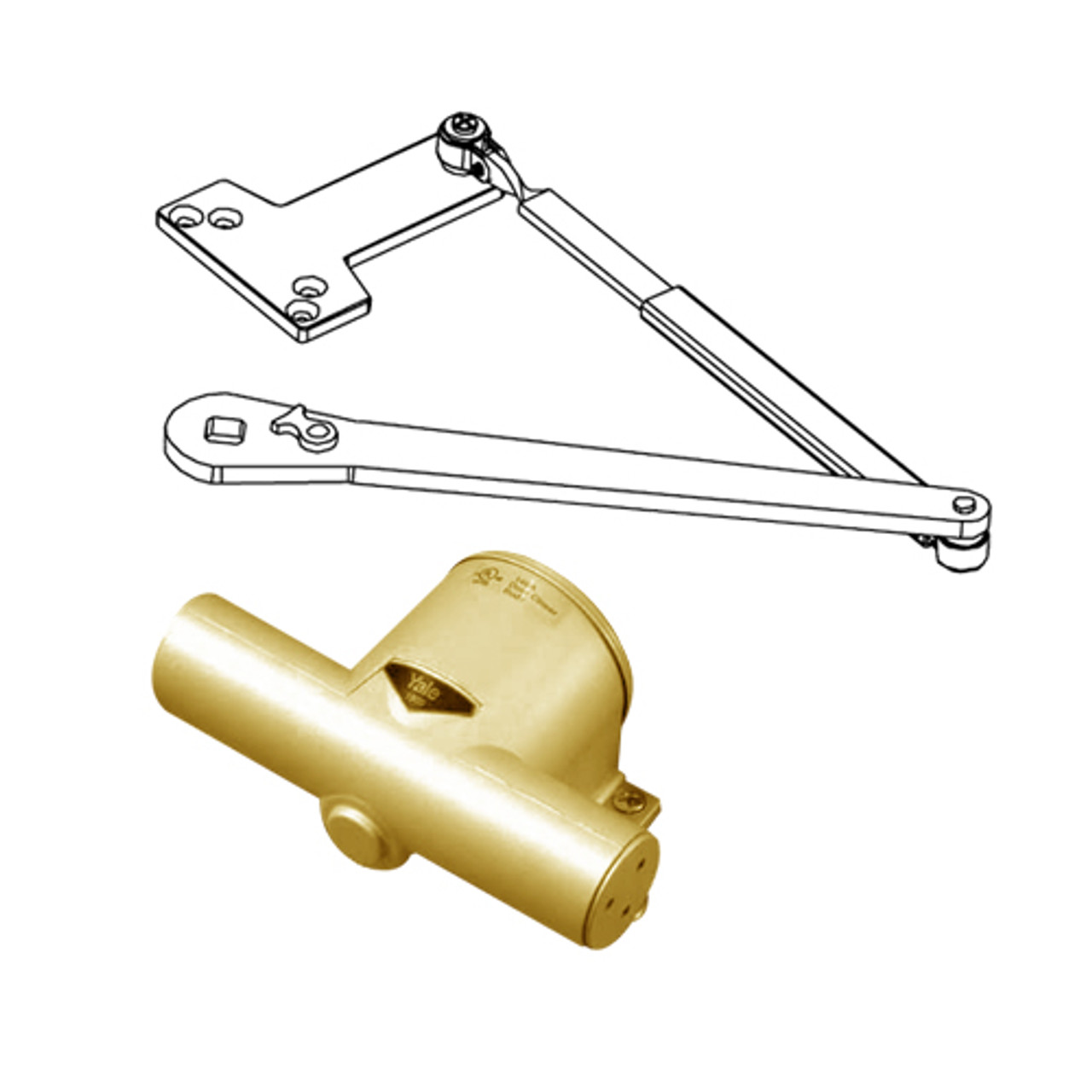 PA1902/4-696-LH Yale 1900 Series Traditional Surface Door Closer with Parallel Arm in Satin Brass