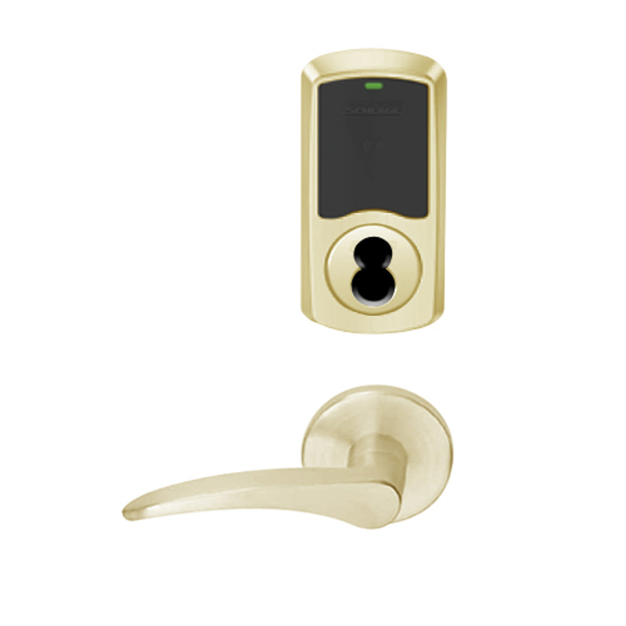 LEMS-GRW-J-12-606-00A-LH Schlage Storeroom Wireless Greenwich Mortise Lock with LED Indicator and 12 Lever Prepped for FSIC in Satin Brass