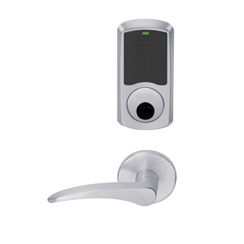 LEMB-GRW-L-12-626-00B-RH Schlage Less Cylinder Privacy/Office Wireless Greenwich Mortise Lock with Push Button & LED Indicator and 12 Lever in Satin Chrome