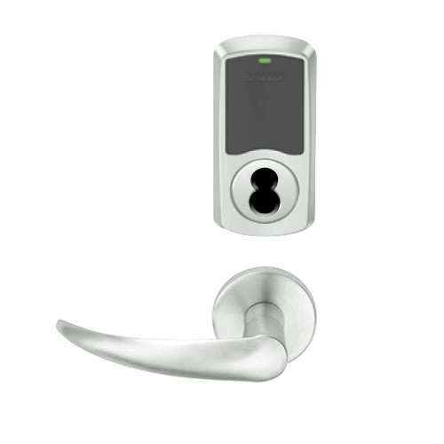 LEMS-GRW-J-OME-619-00B Schlage Storeroom Wireless Greenwich Mortise Lock with LED Indicator and Omega Lever Prepped for FSIC in Satin Nickel