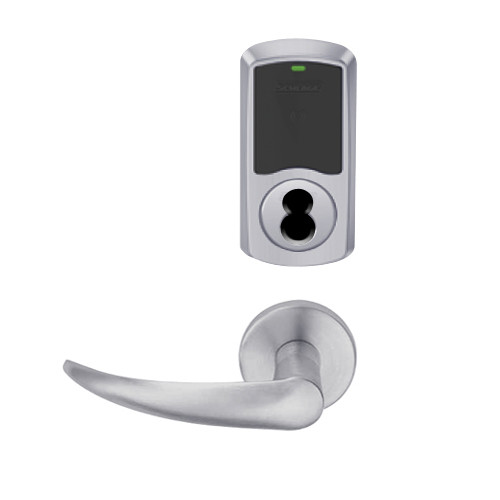 LEMS-GRW-J-OME-626-00C Schlage Storeroom Wireless Greenwich Mortise Lock with LED Indicator and Omega Lever Prepped for FSIC in Satin Chrome