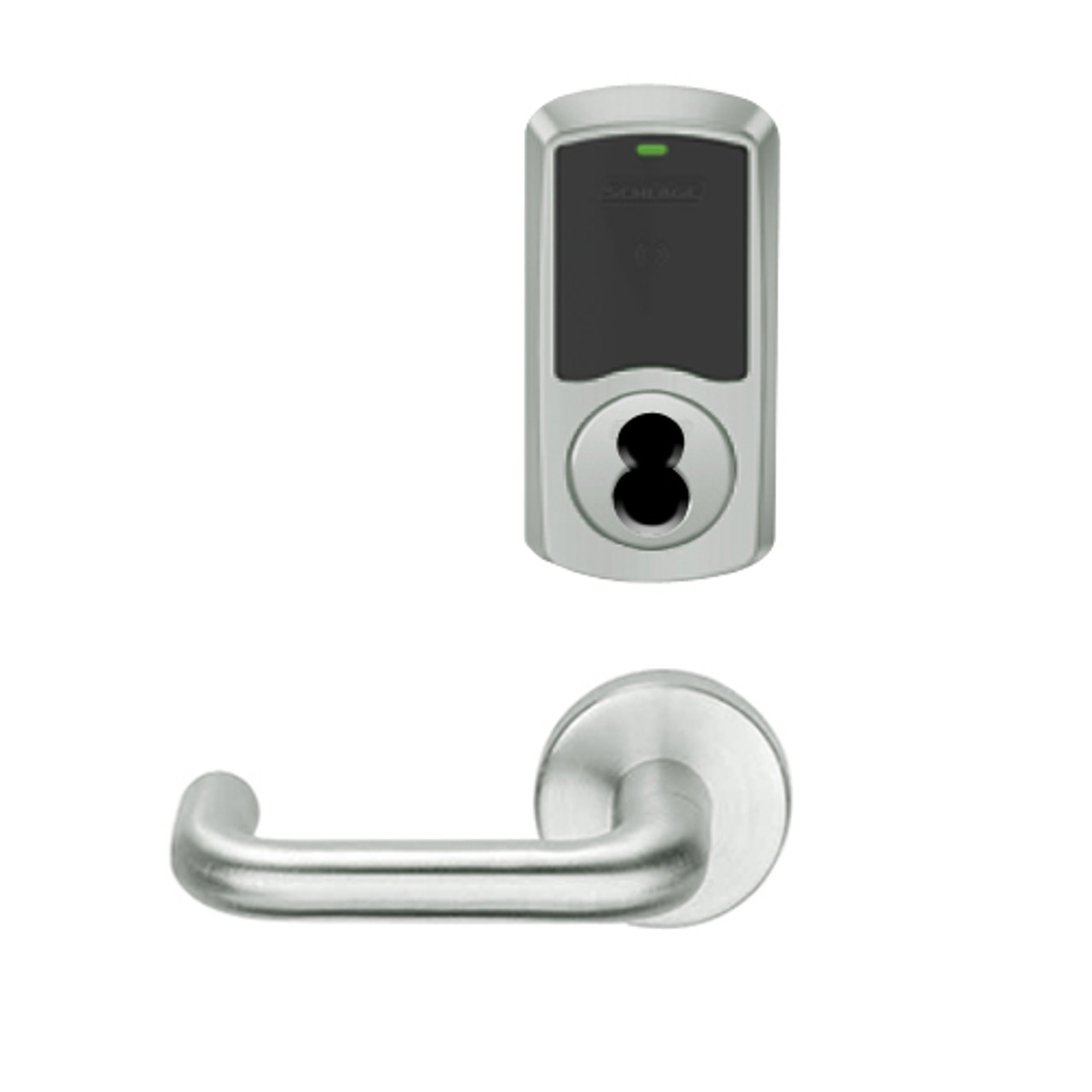 LEMB-GRW-J-03-619-00B Schlage Privacy/Office Wireless Greenwich Mortise Lock with Push Button & LED Indicator and Tubular Lever Prepped for FSIC in Satin Nickel