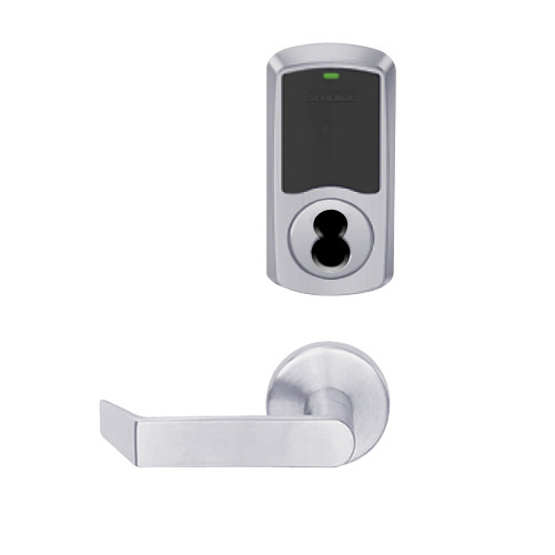 LEMB-GRW-J-06-626-00A Schlage Privacy/Office Wireless Greenwich Mortise Lock with Push Button & LED Indicator and Rhodes Lever Prepped for FSIC in Satin Chrome