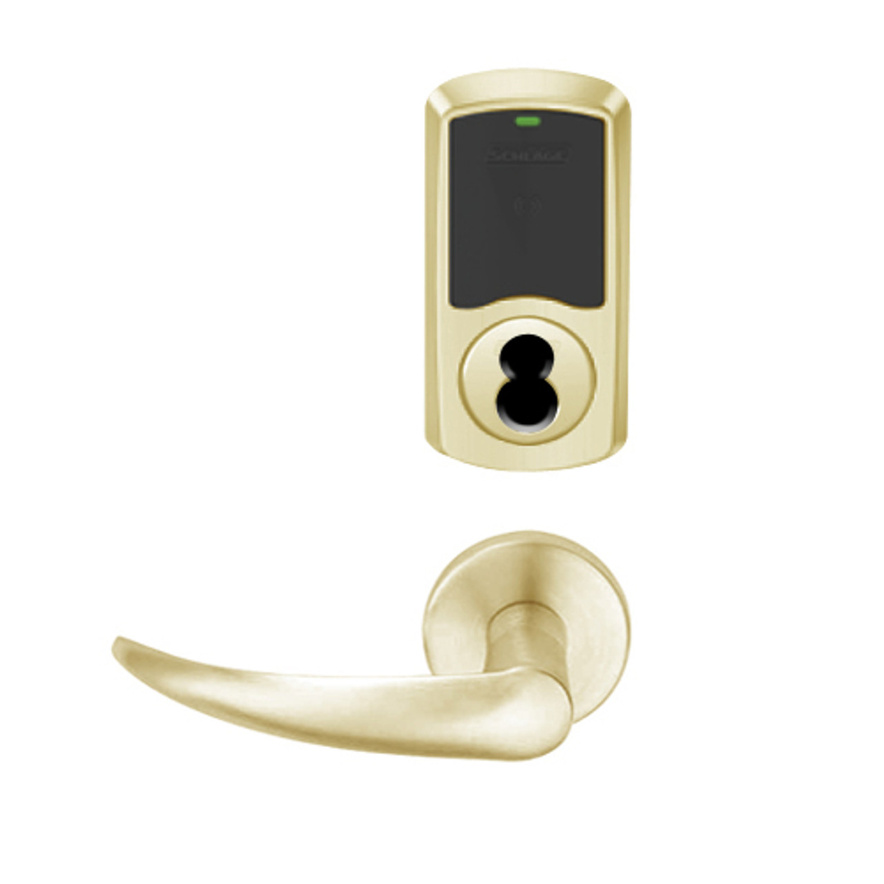 LEMB-GRW-J-OME-606-00C Schlage Privacy/Office Wireless Greenwich Mortise Lock with LED Indicator and Omega Lever Prepped for FSIC in Satin Brass