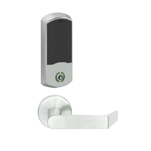 LEMB-GRW-BD-06-619-00A Schlage Privacy/Office Wireless Greenwich Mortise Lock with Push Button & LED Indicator and Rhodes Lever Prepped for SFIC in Satin Nickel