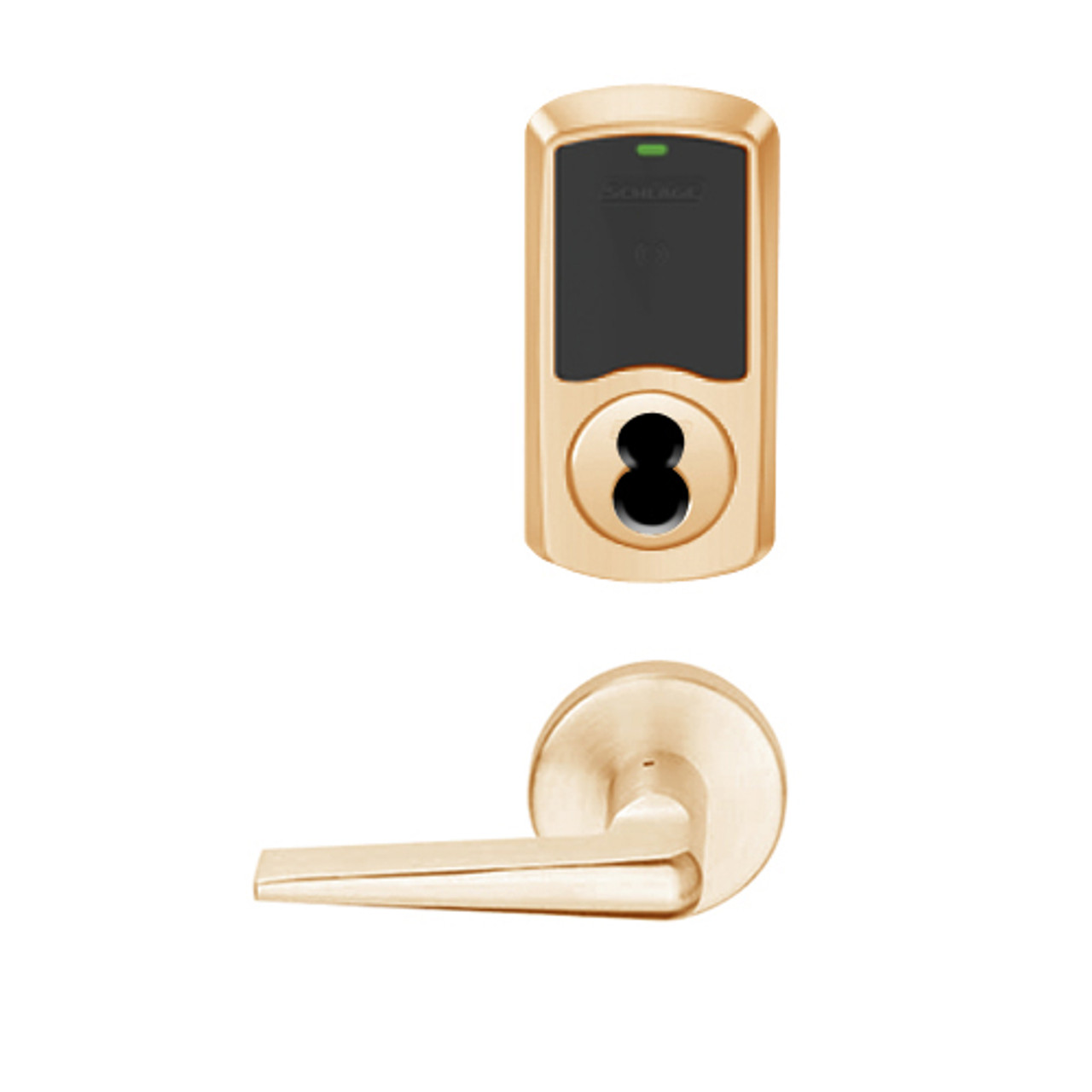 LEMB-GRW-BD-05-612-00B Schlage Privacy/Office Wireless Greenwich Mortise Lock with Push Button & LED Indicator and 05 Lever Prepped for SFIC in Satin Bronze