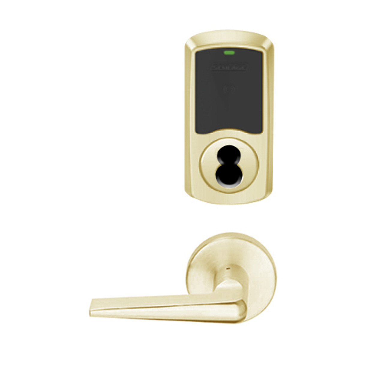 LEMB-GRW-BD-05-606-00C Schlage Privacy/Office Wireless Greenwich Mortise Lock with Push Button & LED Indicator and 05 Lever Prepped for SFIC in Satin Brass