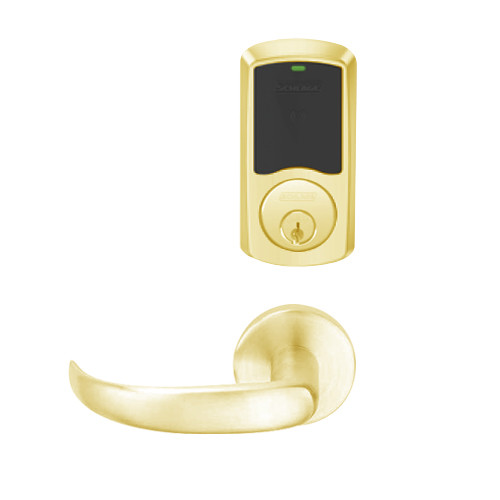 LEMD-GRW-P-17-605-00B Schlage Privacy/Apartment Wireless Greenwich Mortise Deadbolt Lock with LED and Sparta Lever in Bright Brass