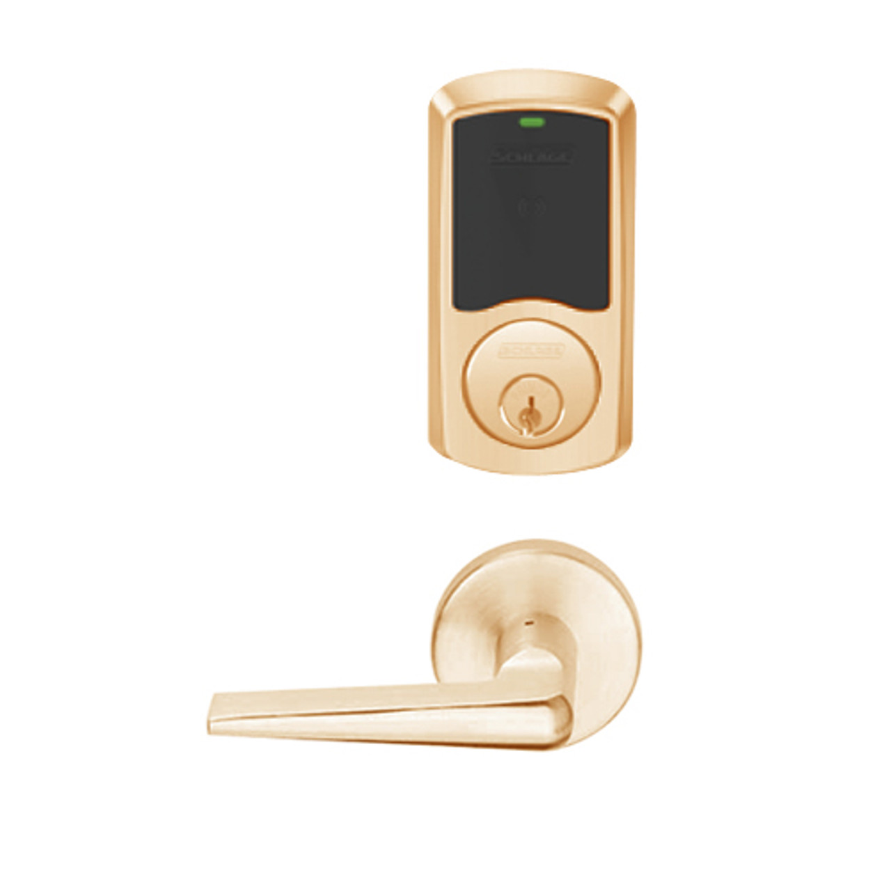 LEMD-GRW-P-05-612-00A Schlage Privacy/Apartment Wireless Greenwich Mortise Deadbolt Lock with LED and 05 Lever in Satin Bronze