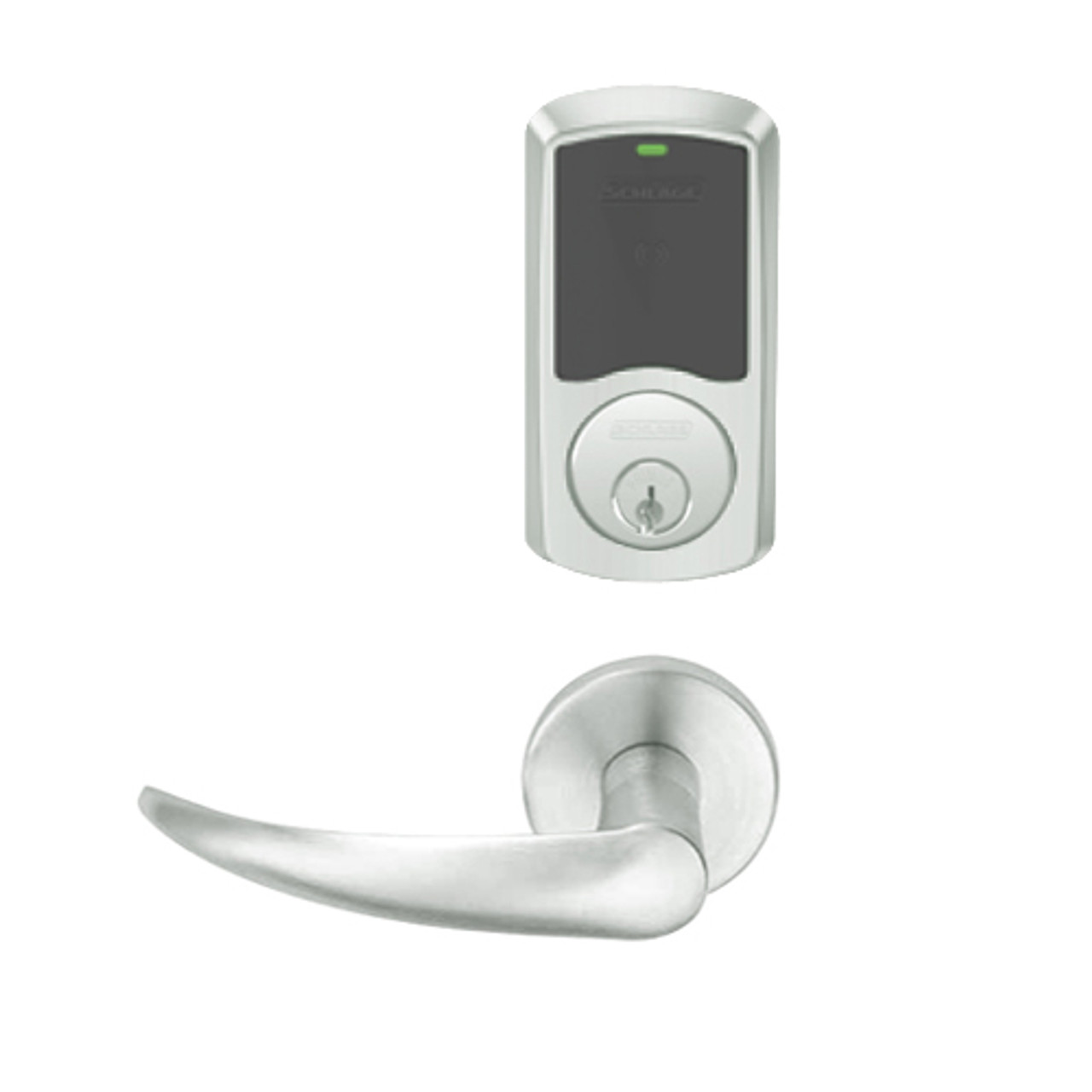 LEMD-GRW-P-OME-619-00A Schlage Privacy/Apartment Wireless Greenwich Mortise Deadbolt Lock with LED and Omega Lever in Satin Nickel