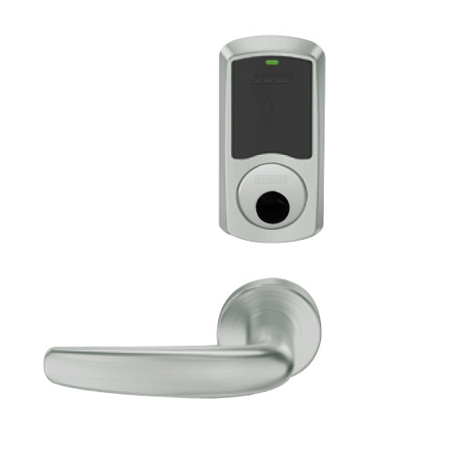 LEMD-GRW-L-07-619-00C Schlage Less Cylinder Privacy/Apartment Wireless Greenwich Mortise Deadbolt Lock with LED and Athens Lever in Satin Nickel