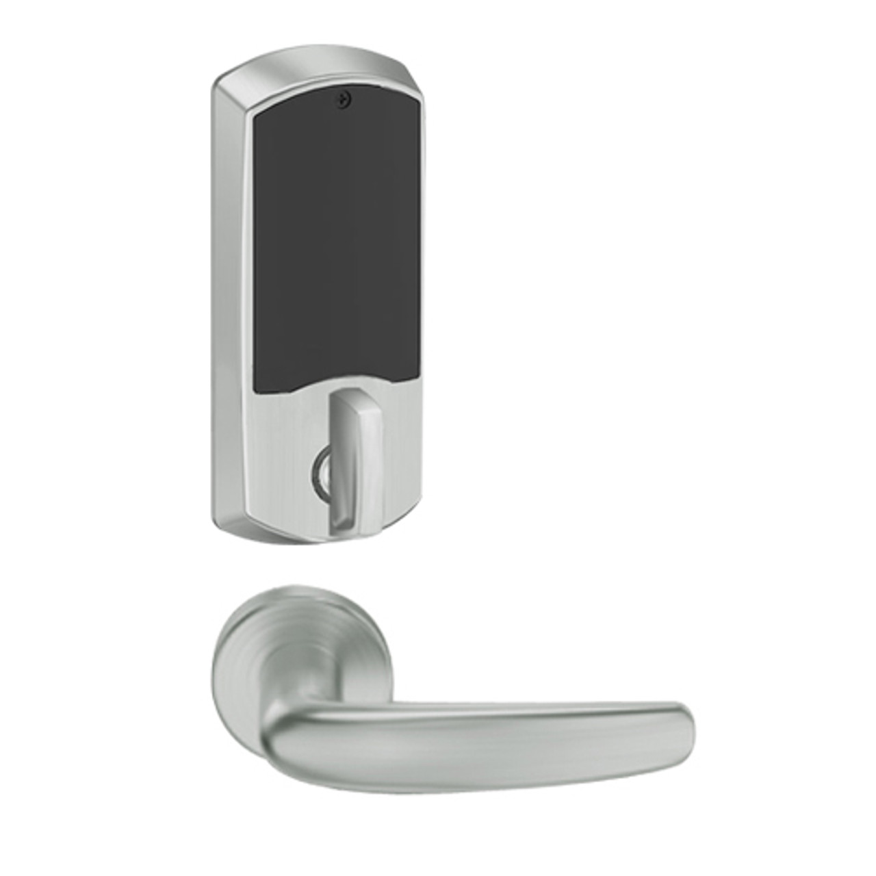 LEMD-GRW-L-07-619-00C Schlage Less Cylinder Privacy/Apartment Wireless Greenwich Mortise Deadbolt Lock with LED and Athens Lever in Satin Nickel