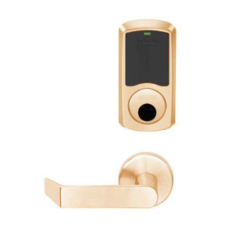 LEMD-GRW-L-06-612-00B Schlage Less Cylinder Privacy/Apartment Wireless Greenwich Mortise Deadbolt Lock with LED and Rhodes Lever in Satin Bronze