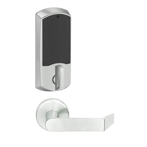 LEMD-GRW-L-06-619-00C Schlage Less Cylinder Privacy/Apartment Wireless Greenwich Mortise Deadbolt Lock with LED and Rhodes Lever in Satin Nickel
