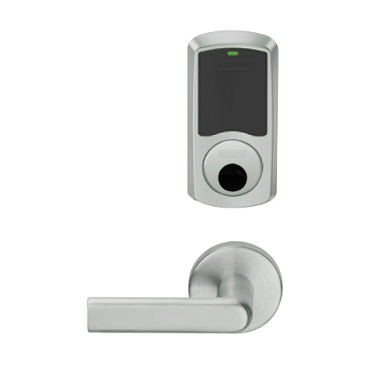 LEMD-GRW-L-01-619-00A Schlage Less Cylinder Privacy/Apartment Wireless Greenwich Mortise Deadbolt Lock with LED and 01 Lever in Satin Nickel