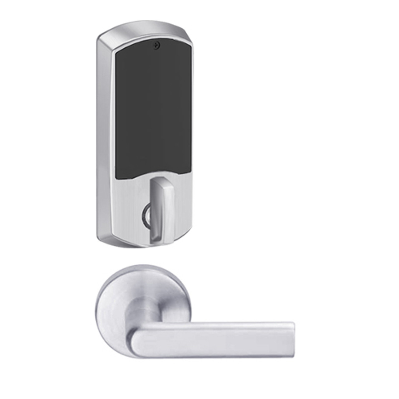 LEMD-GRW-L-01-626-00B Schlage Less Cylinder Privacy/Apartment Wireless Greenwich Mortise Deadbolt Lock with LED and 01 Lever in Satin Chrome