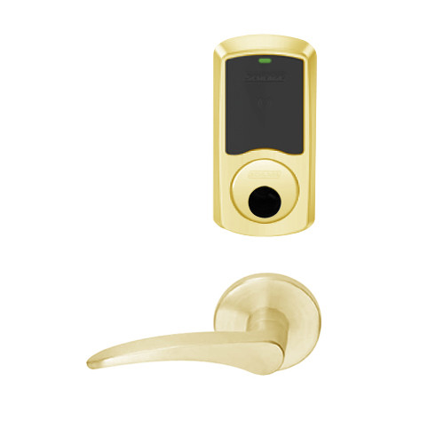 LEMD-GRW-L-12-605-00B-LH Schlage Less Cylinder Privacy/Apartment Wireless Greenwich Mortise Deadbolt Lock with LED and 12 Lever in Bright Brass