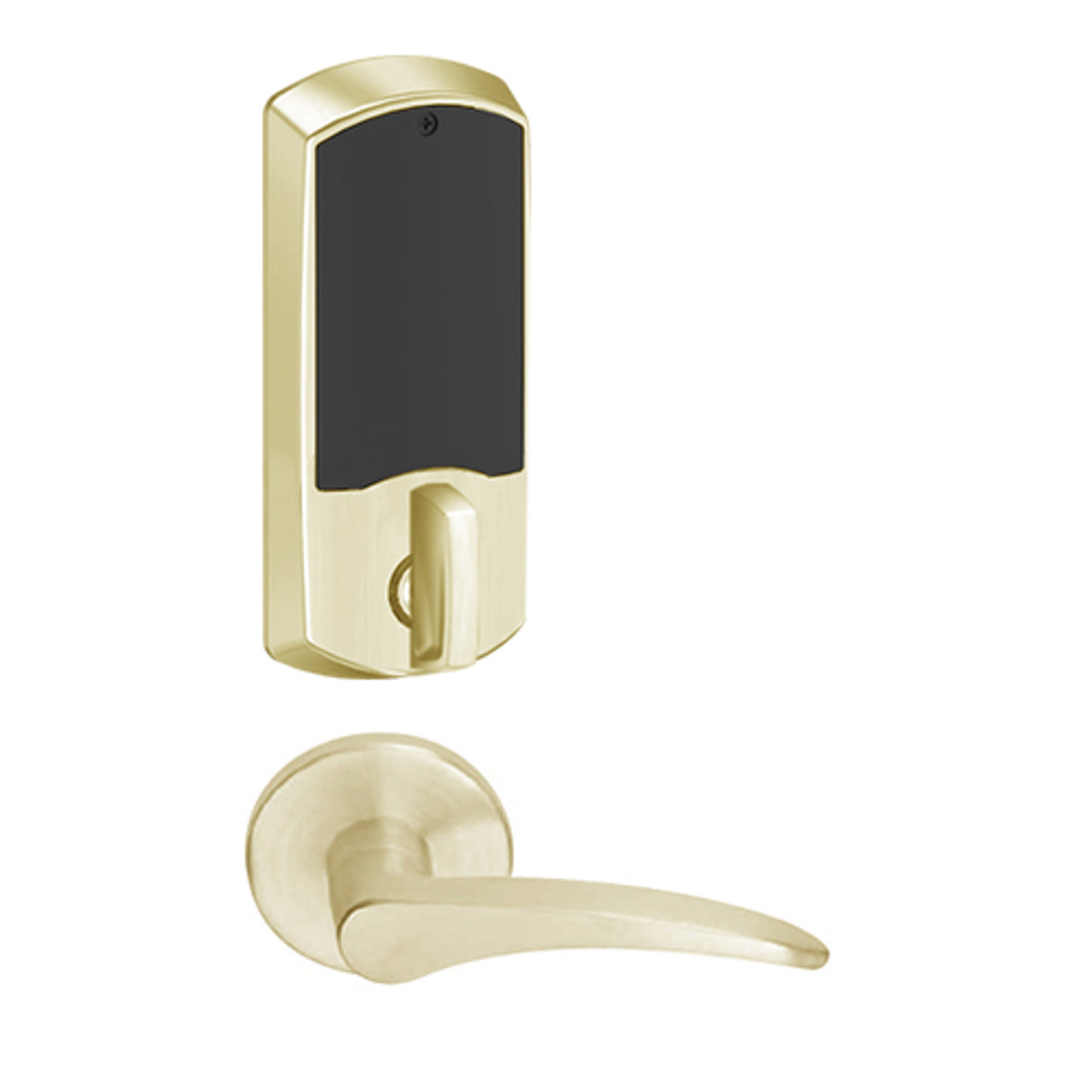 LEMD-GRW-L-12-606-00A-RH Schlage Less Cylinder Privacy/Apartment Wireless Greenwich Mortise Deadbolt Lock with LED and 12 Lever in Satin Brass