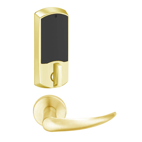 LEMD-GRW-L-OME-605-00A Schlage Less Cylinder Privacy/Apartment Wireless Greenwich Mortise Deadbolt Lock with LED and Omega Lever in Bright Brass