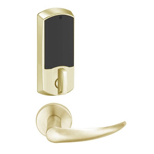 LEMD-GRW-L-OME-606-00A Schlage Less Cylinder Privacy/Apartment Wireless Greenwich Mortise Deadbolt Lock with LED and Omega Lever in Satin Brass