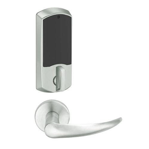 LEMD-GRW-L-OME-619-00A Schlage Less Cylinder Privacy/Apartment Wireless Greenwich Mortise Deadbolt Lock with LED and Omega Lever in Satin Nickel