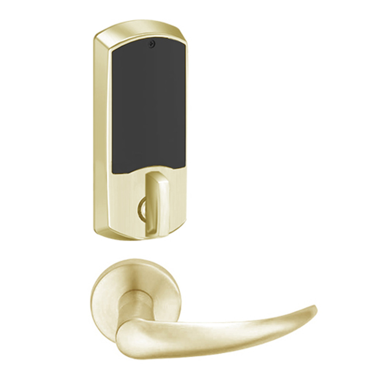 LEMD-GRW-L-OME-606-00B Schlage Less Cylinder Privacy/Apartment Wireless Greenwich Mortise Deadbolt Lock with LED and Omega Lever in Satin Brass