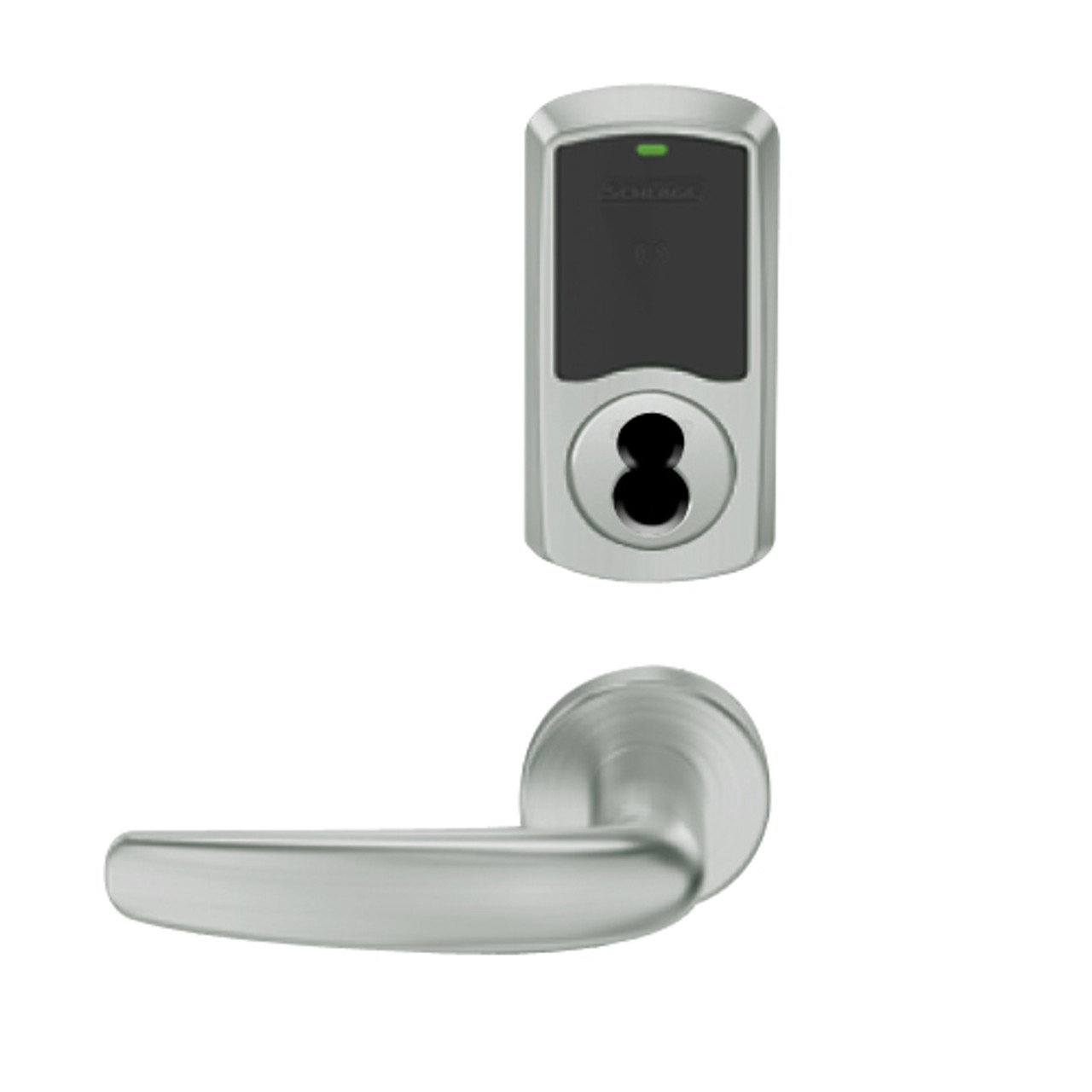 LEMD-GRW-J-07-619-00C Schlage Privacy/Apartment Wireless Greenwich Mortise Deadbolt Lock with LED and Athens Lever Prepped for FSIC in Satin Nickel