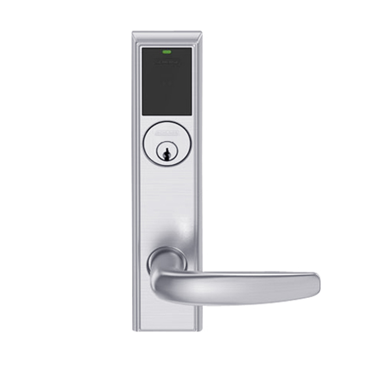 LEMS-ADD-P-07-626AM Schlage Storeroom Wireless Addison Mortise Lock with LED and Athens Lever in Satin Chrome Antimicrobial