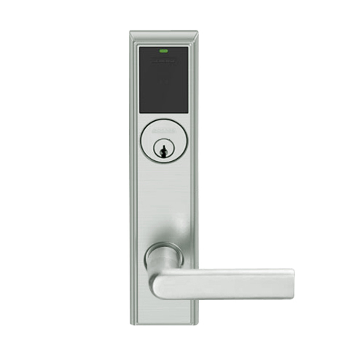 LEMS-ADD-P-01-619 Schlage Storeroom Wireless Addison Mortise Lock with LED and 01 Lever in Satin Nickel