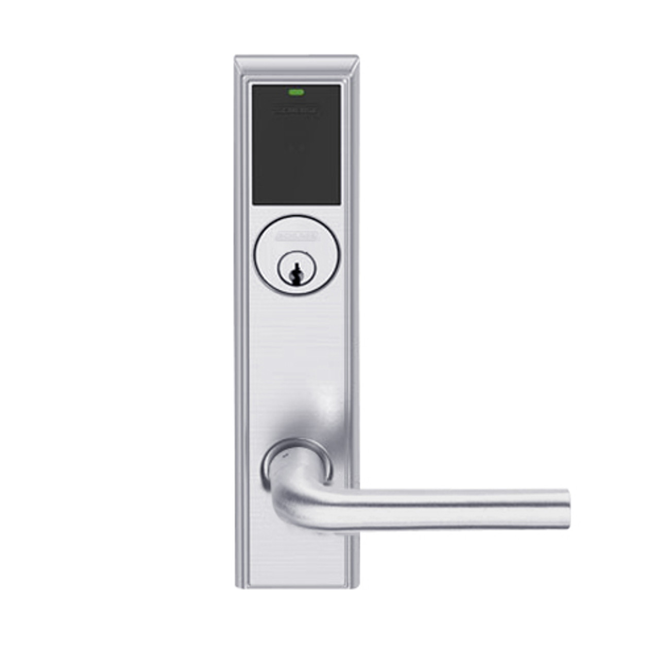 LEMS-ADD-P-02-626AM Schlage Storeroom Wireless Addison Mortise Lock with LED and 02 Lever in Satin Chrome Antimicrobial
