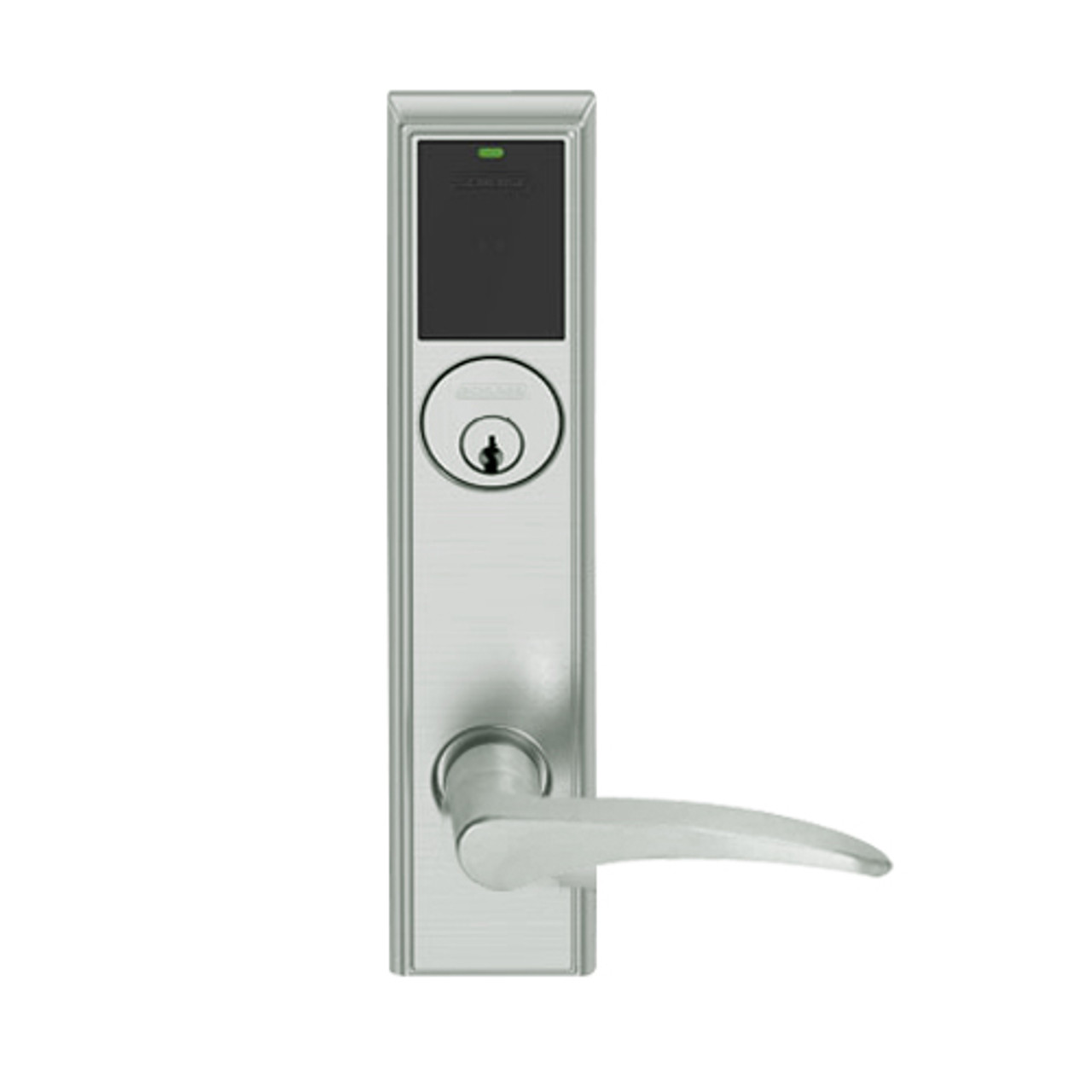 LEMS-ADD-P-12-619-LH Schlage Storeroom Wireless Addison Mortise Lock with LED and 12 Lever in Satin Nickel
