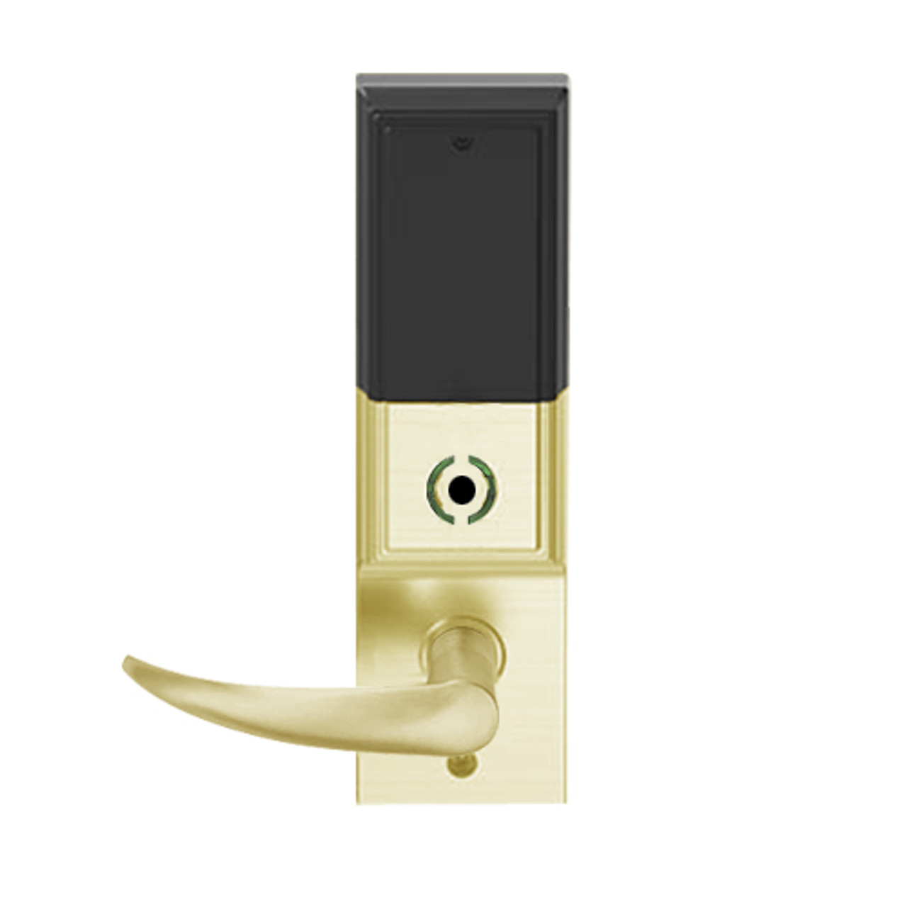 LEMS-ADD-P-OME-606 Schlage Storeroom Wireless Addison Mortise Lock with LED and Omega Lever in Satin Brass