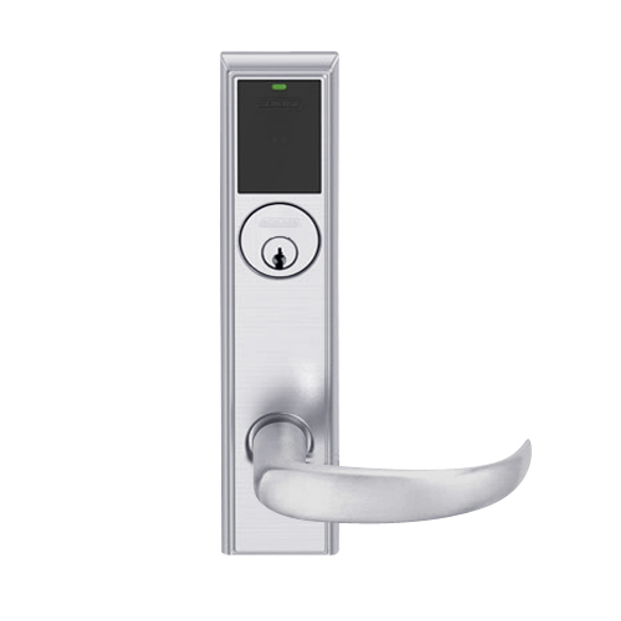 LEMB-ADD-P-17-626AM Schlage Privacy/Office Wireless Addison Mortise Lock with Push Button, LED and Sparta Lever in Satin Chrome Antimicrobial