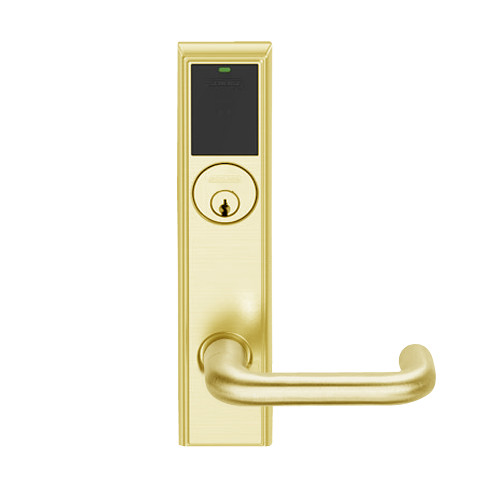 LEMB-ADD-P-03-605 Schlage Privacy/Office Wireless Addison Mortise Lock with Push Button, LED and Tubular Lever in Bright Brass