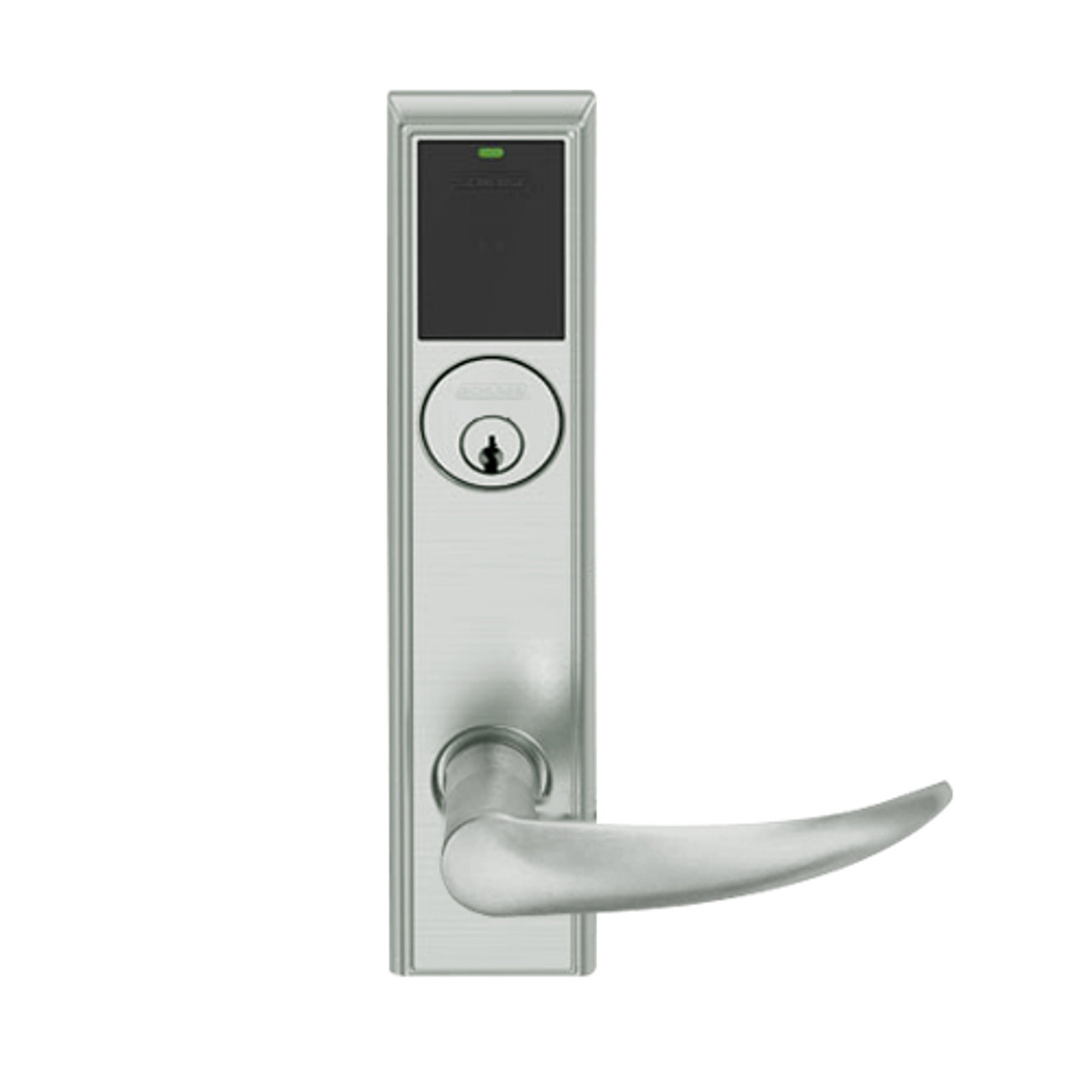 LEMB-ADD-P-OME-619 Schlage Privacy/Office Wireless Addison Mortise Lock with Push Button, LED and Omega Lever in Satin Nickel