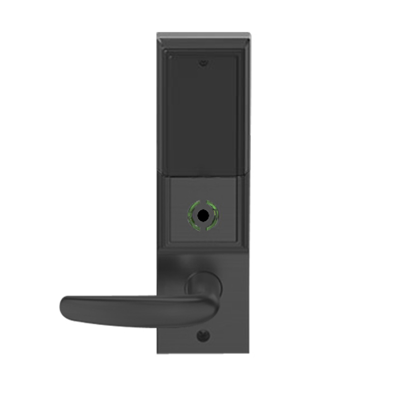 LEMS-ADD-L-07-622 Schlage Less Mortise Cylinder Storeroom Wireless Addison Mortise Lock with LED and Athens Lever in Matte Black