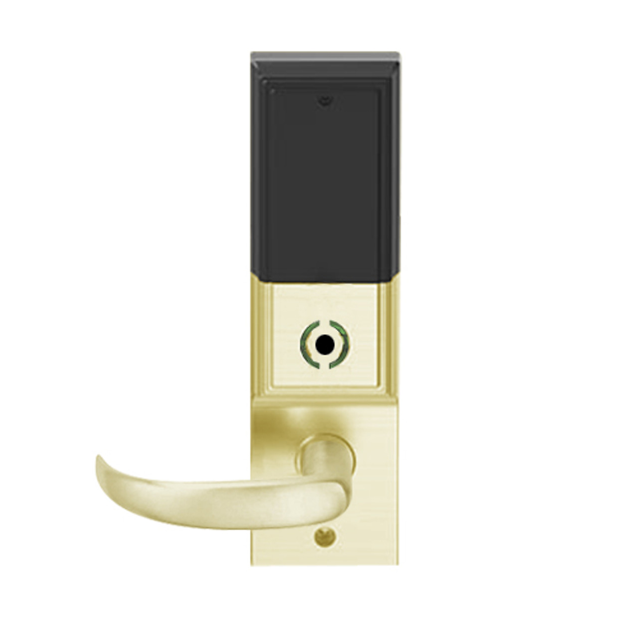 LEMS-ADD-L-17-606 Schlage Less Mortise Cylinder Storeroom Wireless Addison Mortise Lock with LED and Sparta Lever in Satin Brass