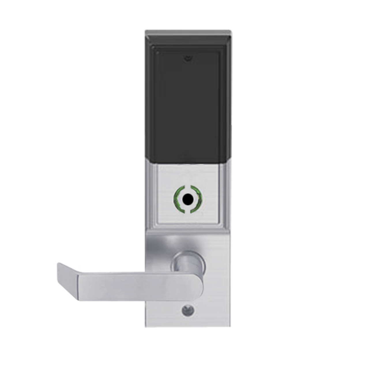 LEMS-ADD-L-06-626 Schlage Less Mortise Cylinder Storeroom Wireless Addison Mortise Lock with LED and Rhodes Lever in Satin Chrome
