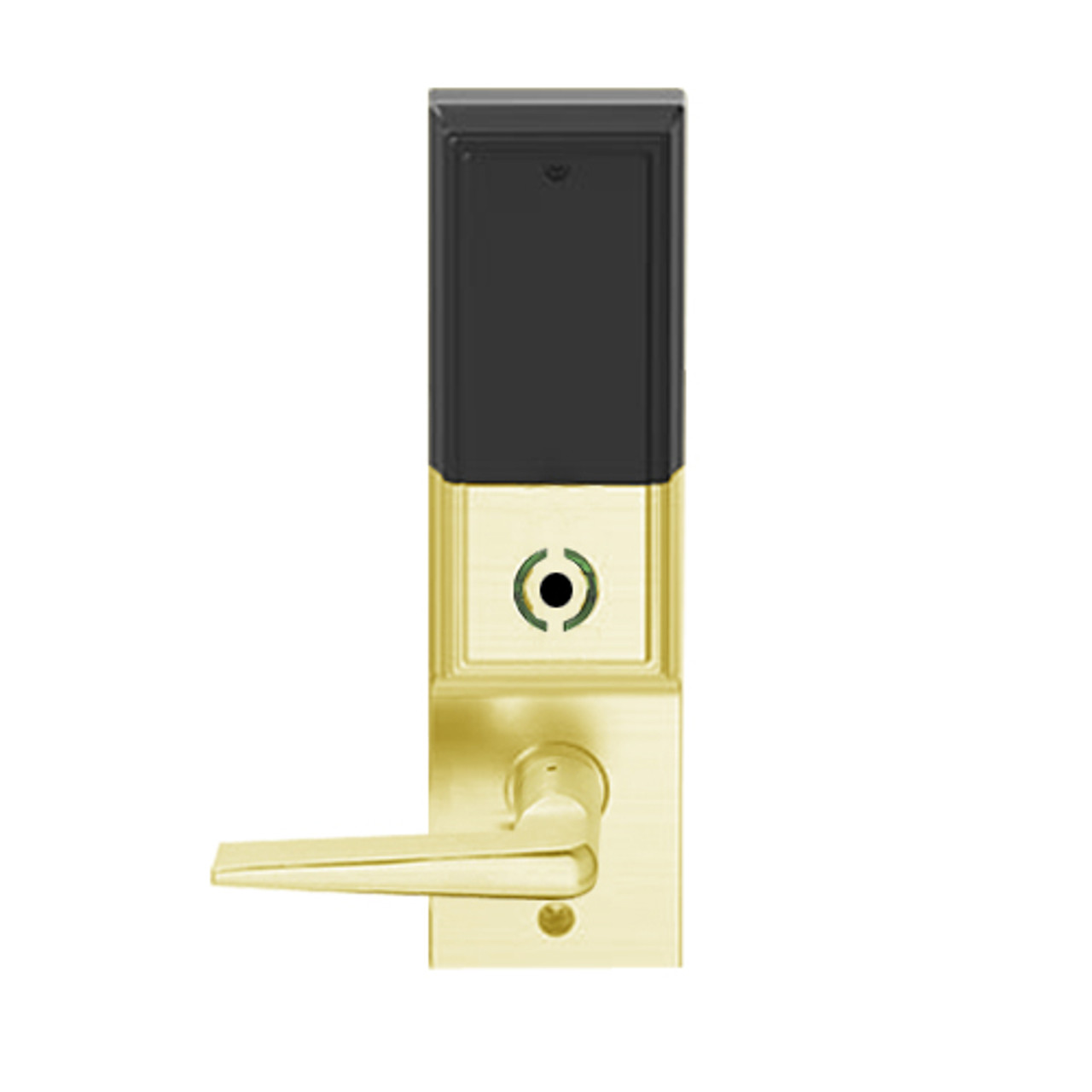 LEMS-ADD-L-05-605 Schlage Less Mortise Cylinder Storeroom Wireless Addison Mortise Lock with LED and 05 Lever in Bright Brass