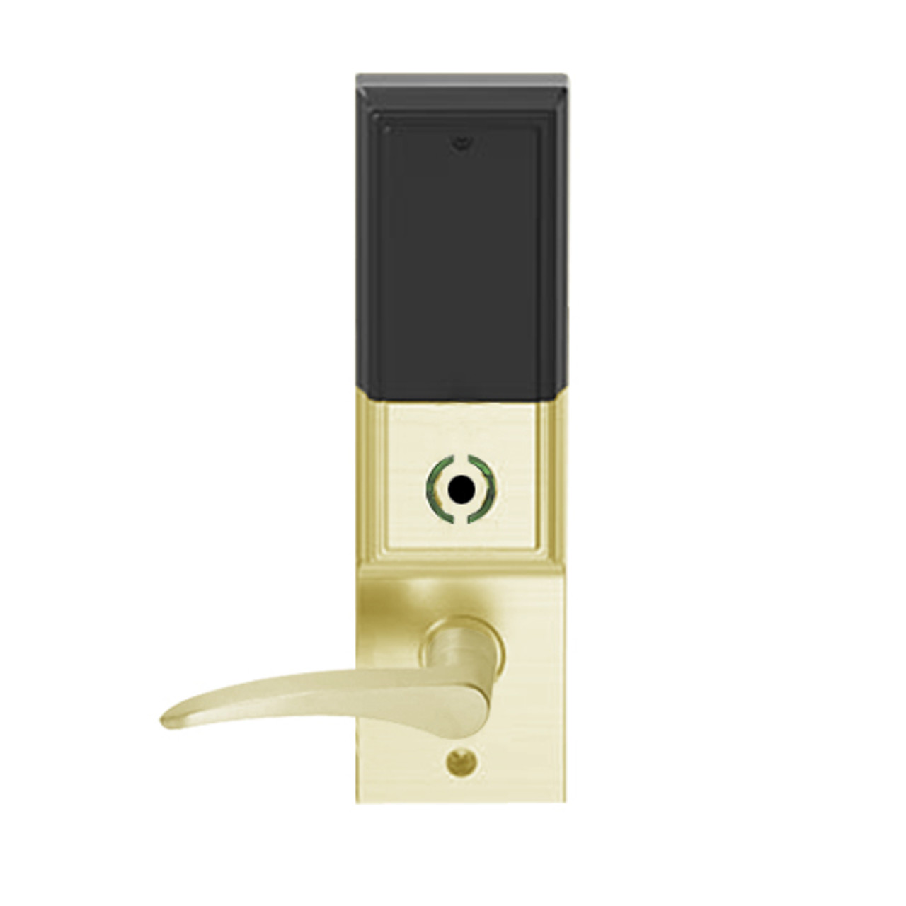 LEMS-ADD-L-12-606-LH Schlage Less Mortise Cylinder Storeroom Wireless Addison Mortise Lock with LED and 12 Lever in Satin Brass