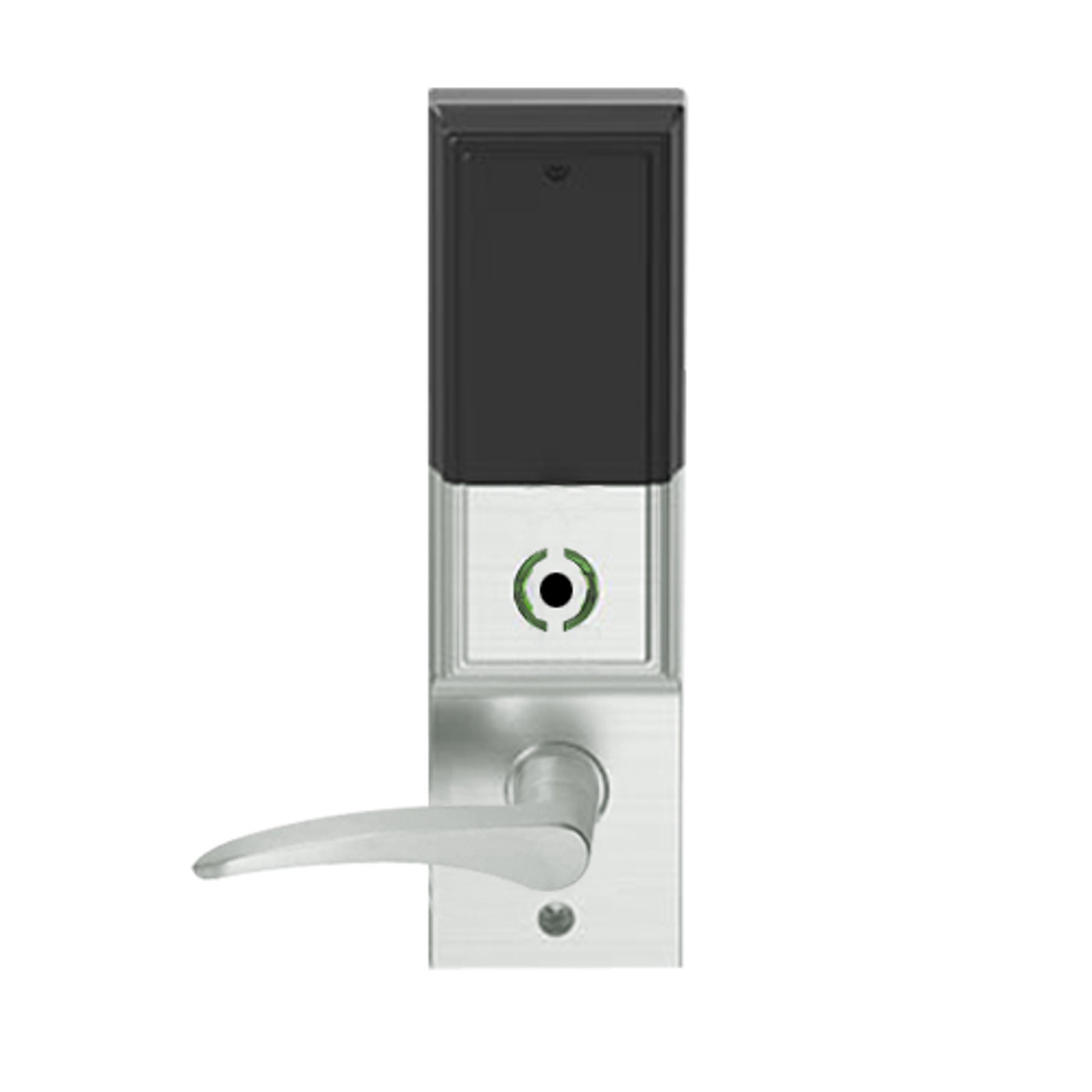 LEMS-ADD-L-12-619-LH Schlage Less Mortise Cylinder Storeroom Wireless Addison Mortise Lock with LED and 12 Lever in Satin Nickel