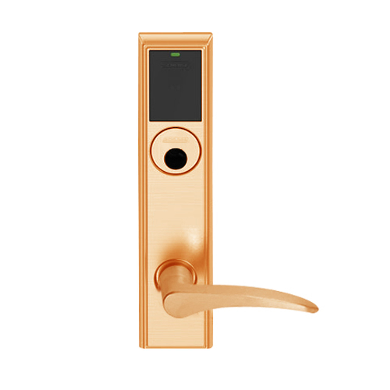LEMS-ADD-L-12-612-RH Schlage Less Mortise Cylinder Storeroom Wireless Addison Mortise Lock with LED and 12 Lever in Satin Bronze