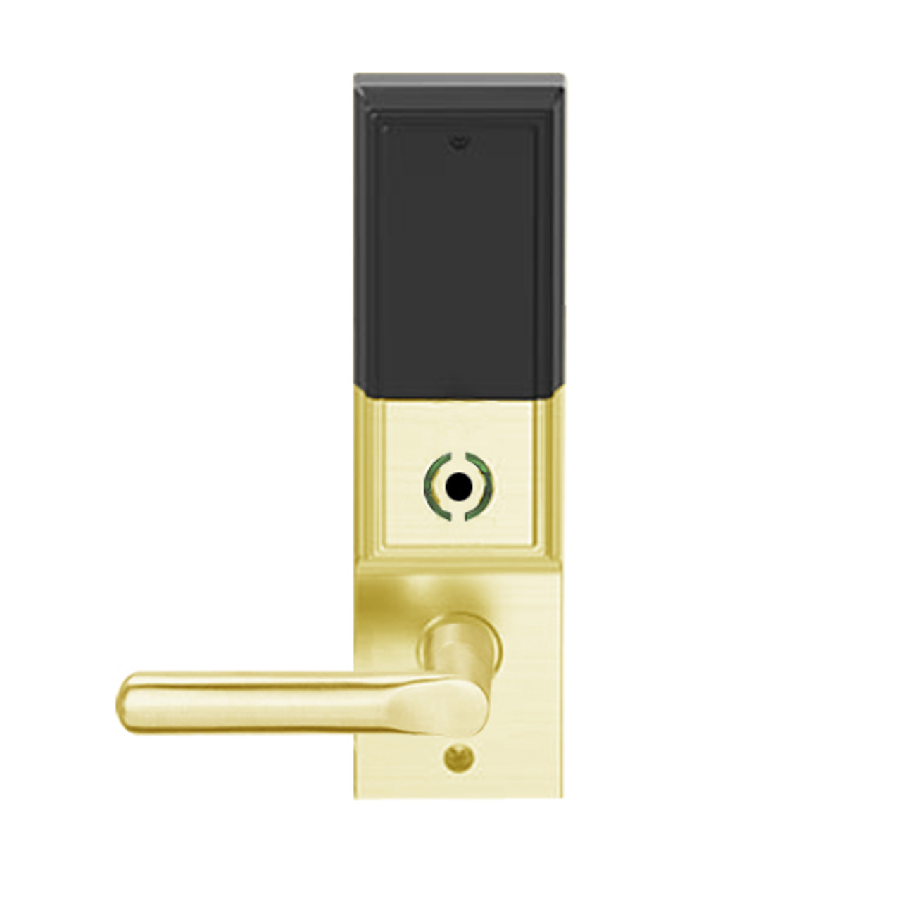 LEMS-ADD-L-18-605 Schlage Less Mortise Cylinder Storeroom Wireless Addison Mortise Lock with LED and 18 Lever in Bright Brass