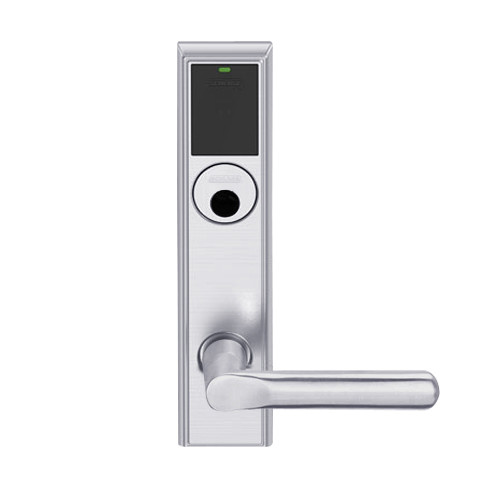 LEMS-ADD-L-18-626AM Schlage Less Mortise Cylinder Storeroom Wireless Addison Mortise Lock with LED and 18 Lever in Satin Chrome Antimicrobial