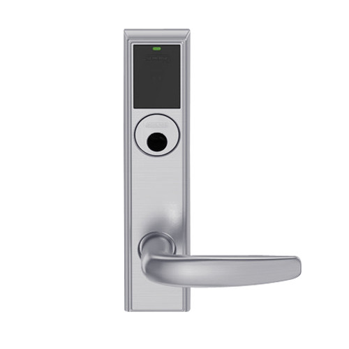 LEMB-ADD-L-07-626 Schlage Less Mortise Cylinder Privacy/Office Wireless Addison Mortise Lock with Push Button, LED and Athens Lever in Satin Chrome