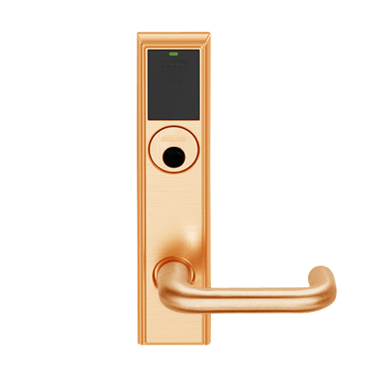LEMB-ADD-L-03-612 Schlage Less Mortise Cylinder Privacy/Office Wireless Addison Mortise Lock with Push Button, LED and Tubular Lever in Satin Bronze
