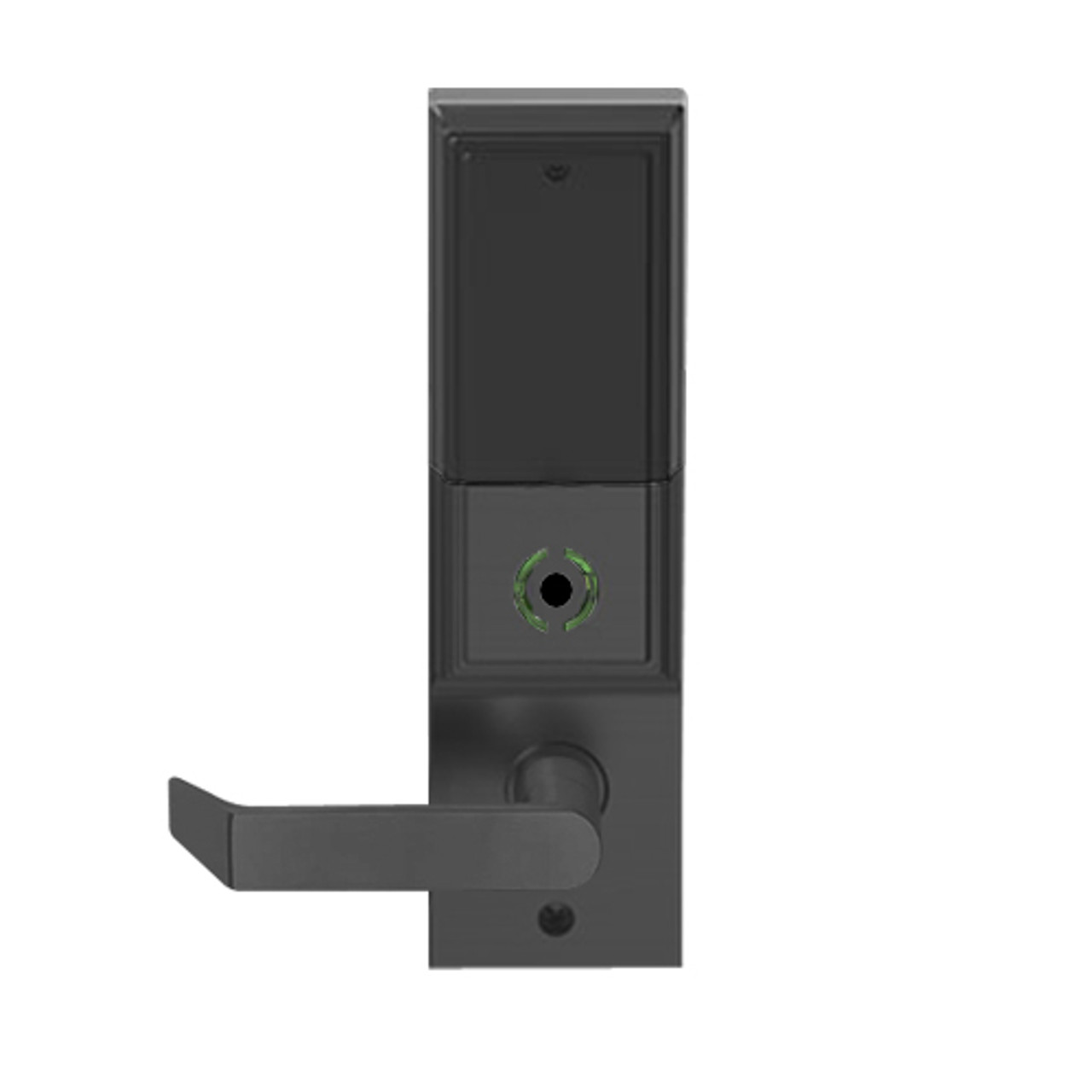 LEMB-ADD-L-06-622 Schlage Less Mortise Cylinder Privacy/Office Wireless Addison Mortise Lock with Push Button, LED and Rhodes Lever in Matte Black