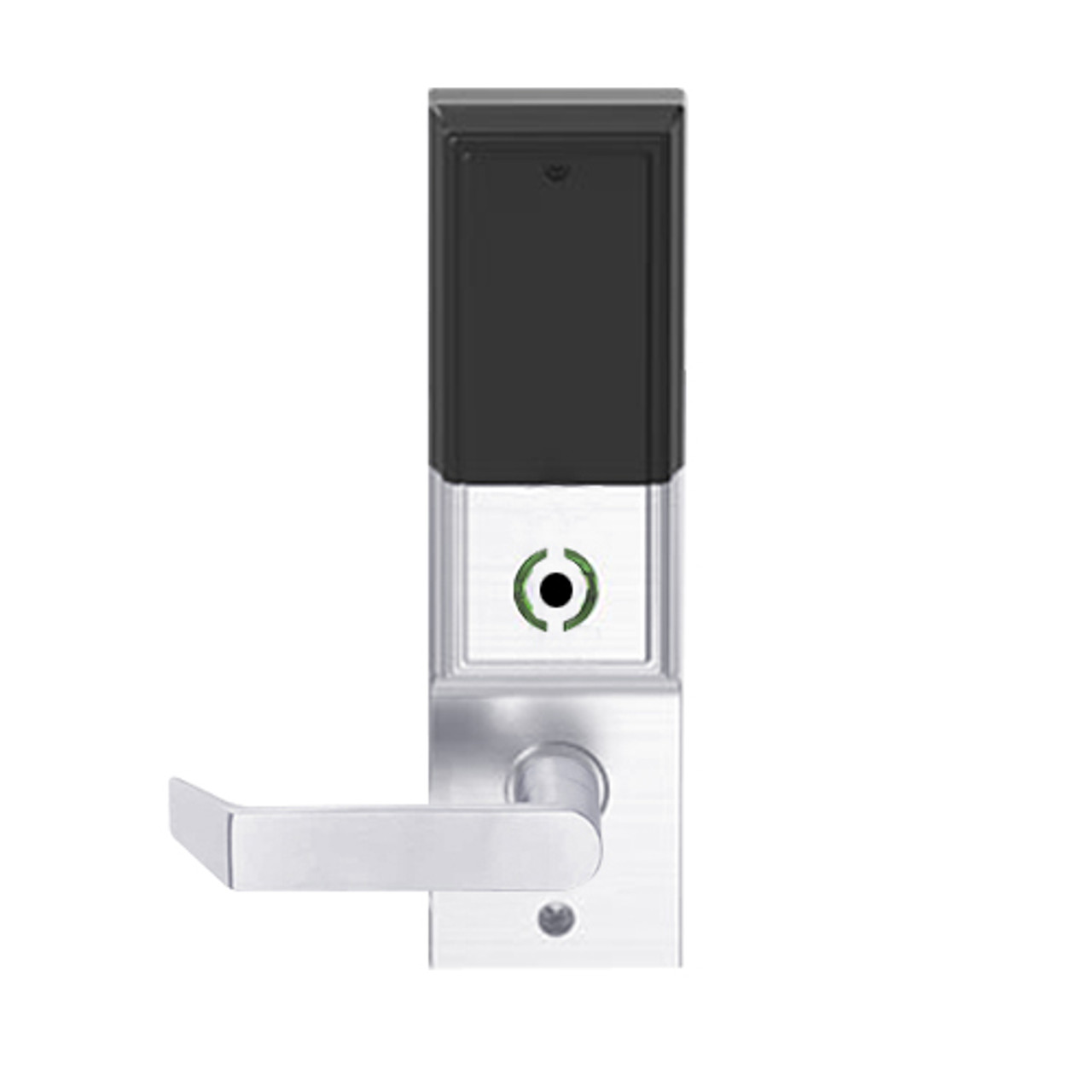 LEMB-ADD-L-06-625 Schlage Less Mortise Cylinder Privacy/Office Wireless Addison Mortise Lock with Push Button, LED and Rhodes Lever in Bright Chrome