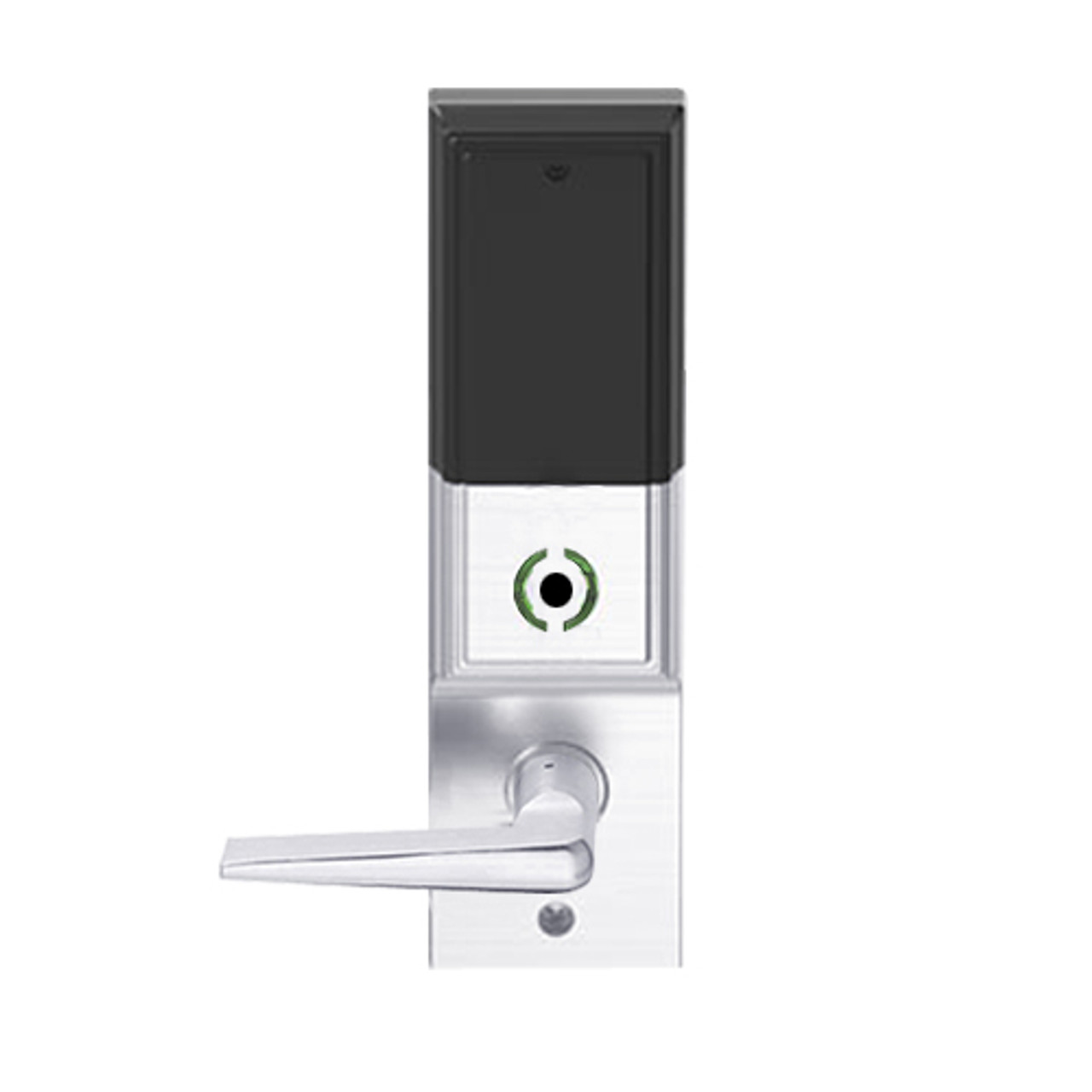 LEMB-ADD-L-05-625 Schlage Less Mortise Cylinder Privacy/Office Wireless Addison Mortise Lock with Push Button, LED and 05 Lever in Bright Chrome